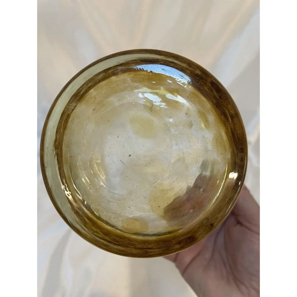 Yellow and White Blown Glass Ice Bucket Italy W/ Applied Handles